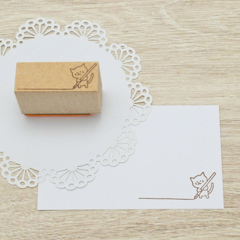 Cat Drawing a Line Stamp