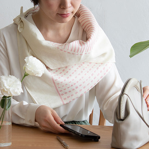Furoshiki Nobuyuki Takai Musubi La Récolte Ecru en lin 100 cm
