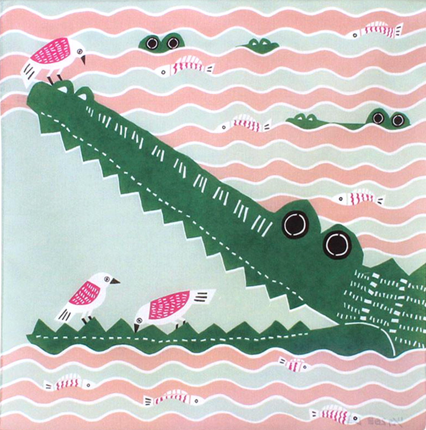Furoshiki Kata Kata Musubi Crocodile et Oiseaux en coton bio 50 cm