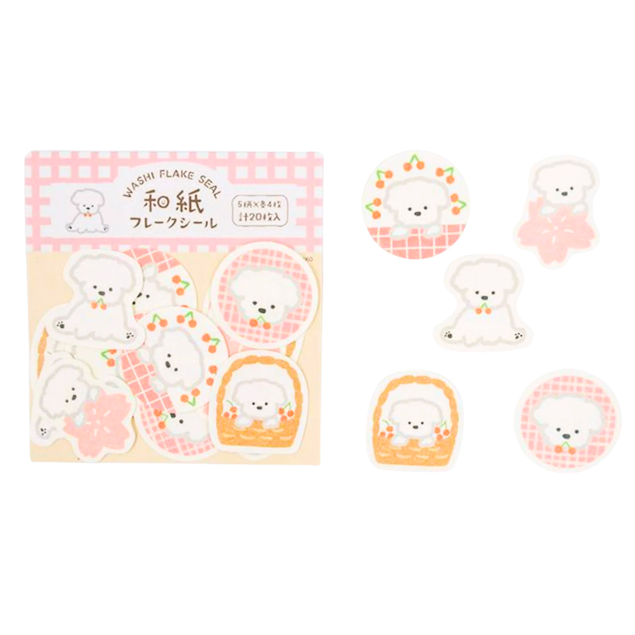 Stickers Flocons en Washi Sakura and Chien blanc Furukawa Paper