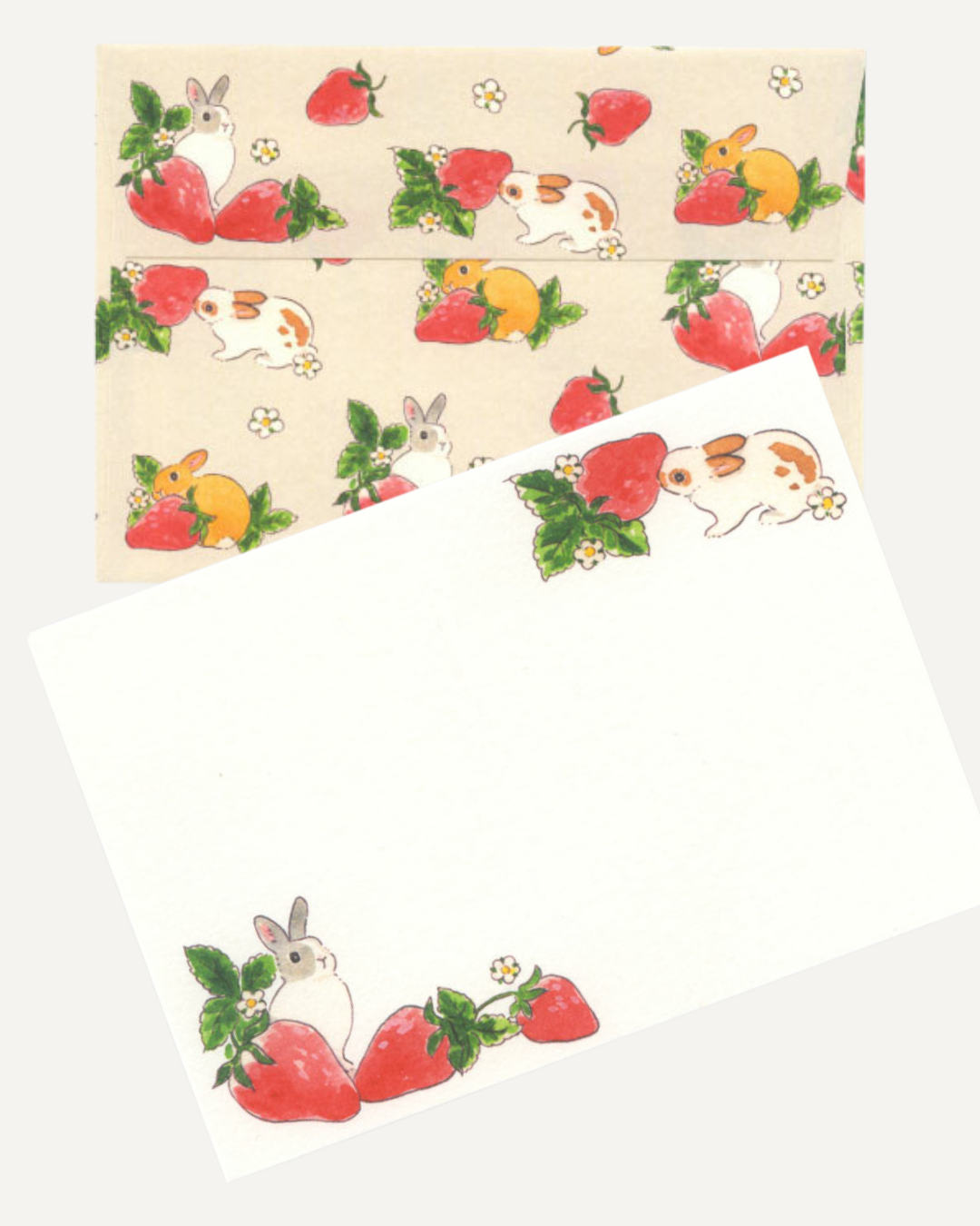 Set de papier à lettre Lapins Fraises Schinako Moriyama