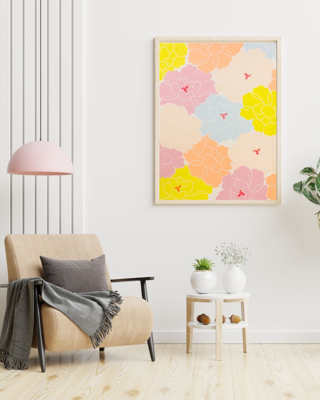 Furoshiki Adeline Klam Hime Musubi Pivoines en coton bio 100 cm