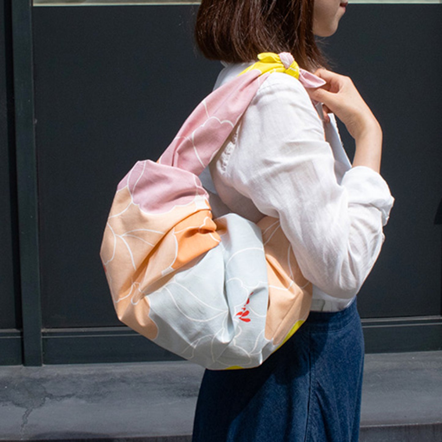 Furoshiki Adeline Klam Hime Musubi Pivoines en coton bio 100 cm