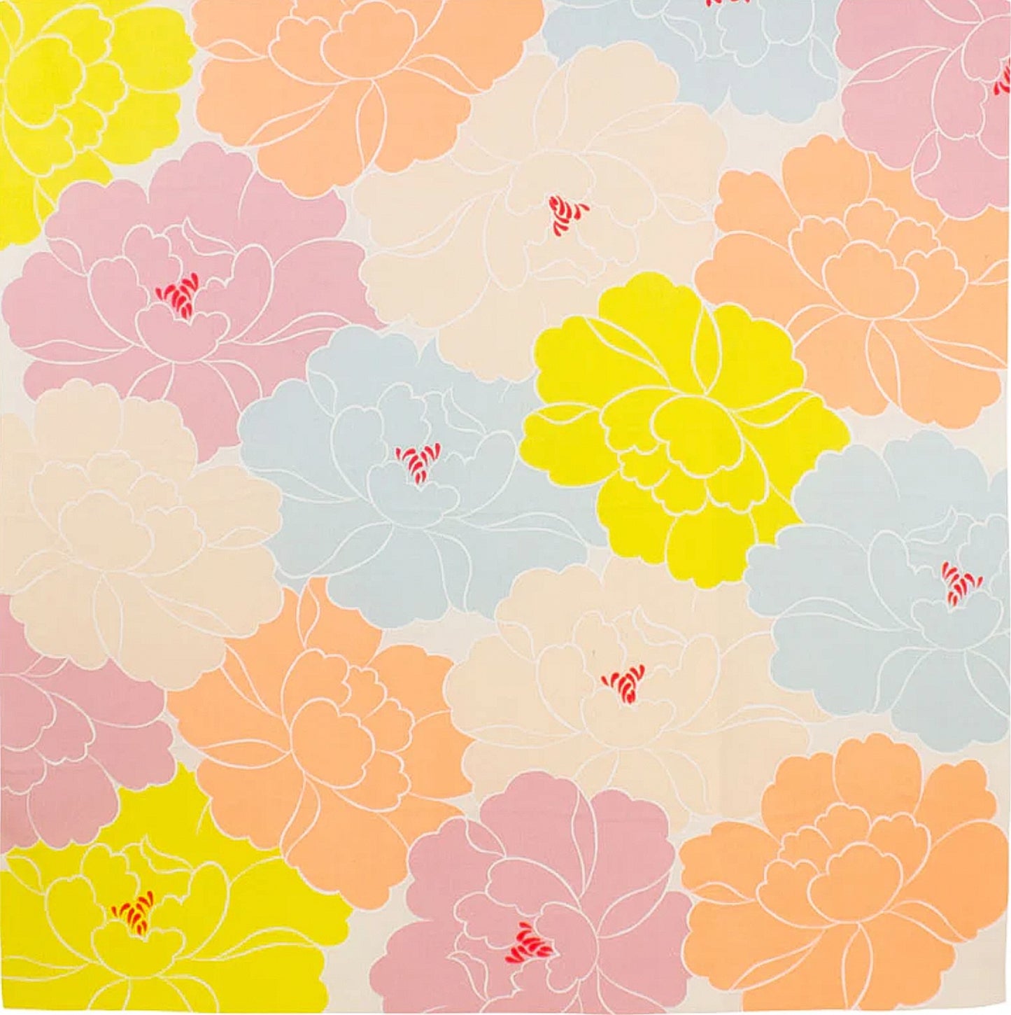 Furoshiki Adeline Klam Hime Musubi Pivoines en coton bio 100 cm