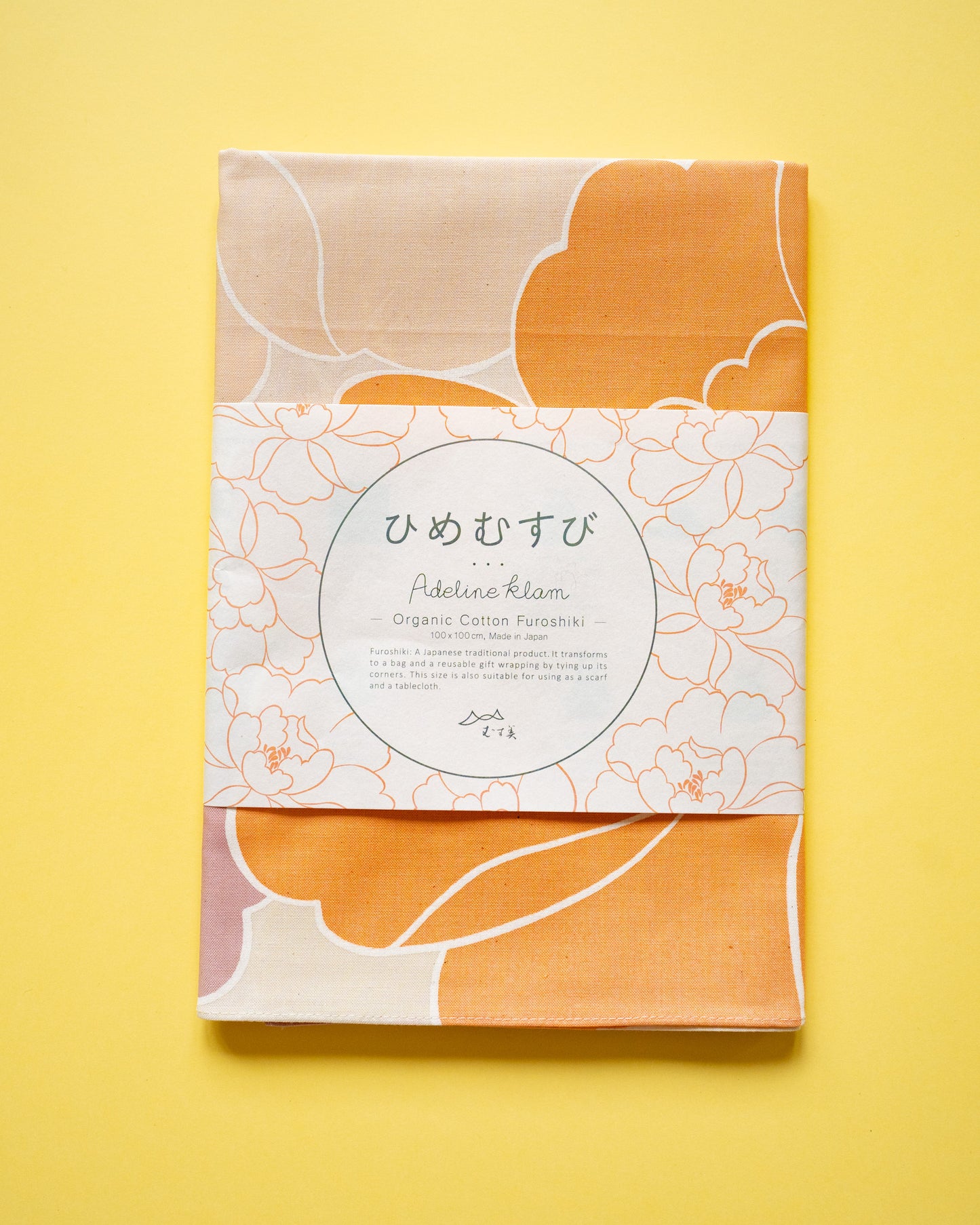 Furoshiki Adeline Klam Hime Musubi Pivoines en coton bio 100 cm