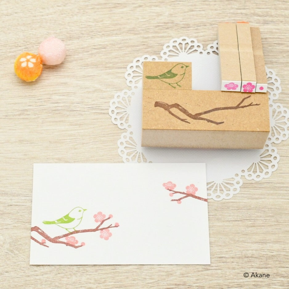 Tampons Fleurs de Prunier Oiseau Branche (5 tampons)