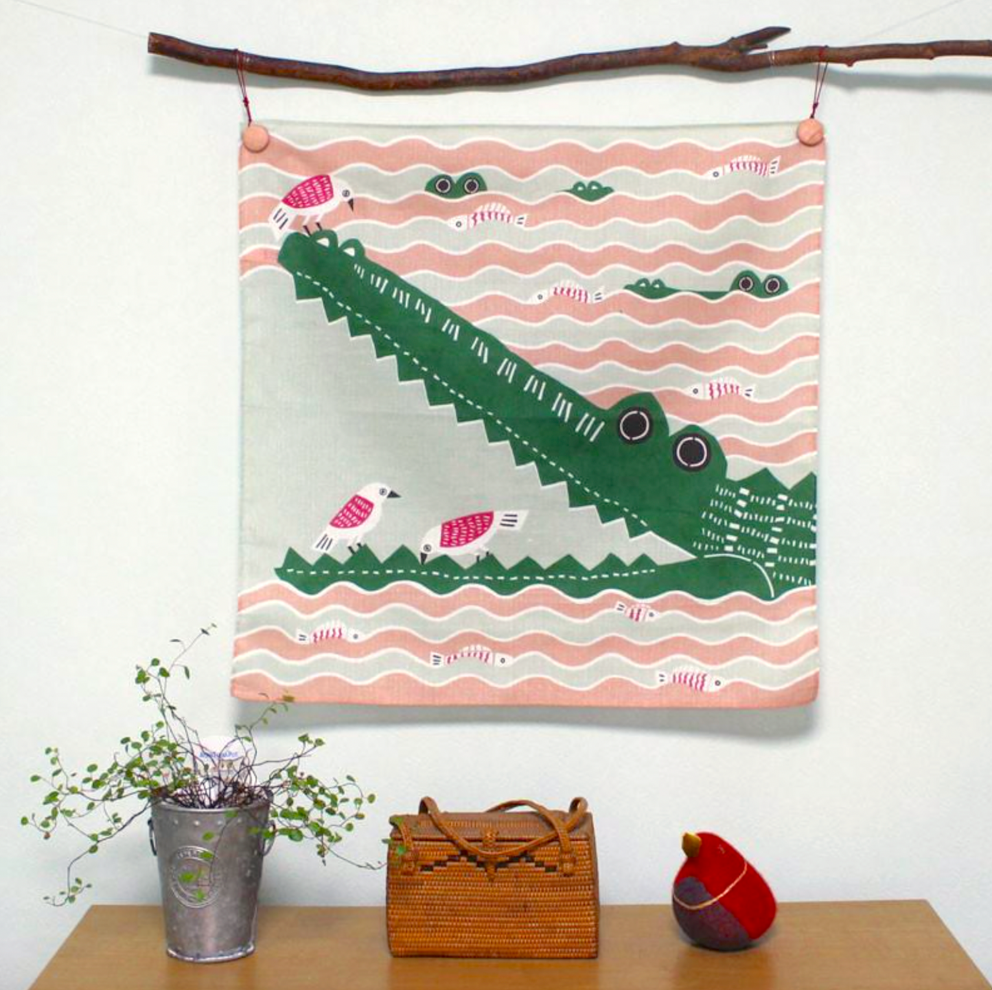 Furoshiki Kata Kata Musubi Crocodile et Oiseaux en coton bio 50 cm