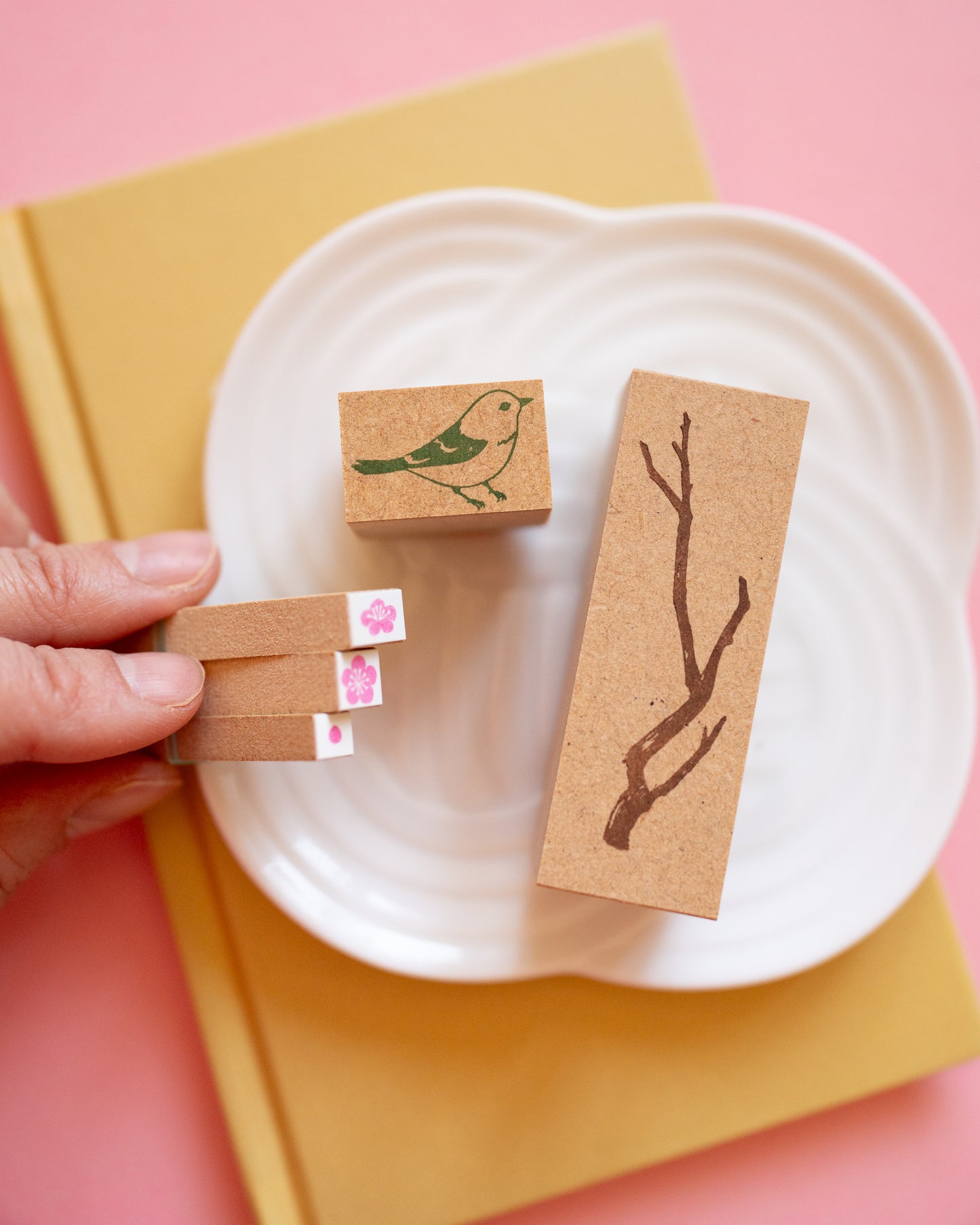 Tampons Fleurs de Prunier Oiseau Branche (5 tampons)