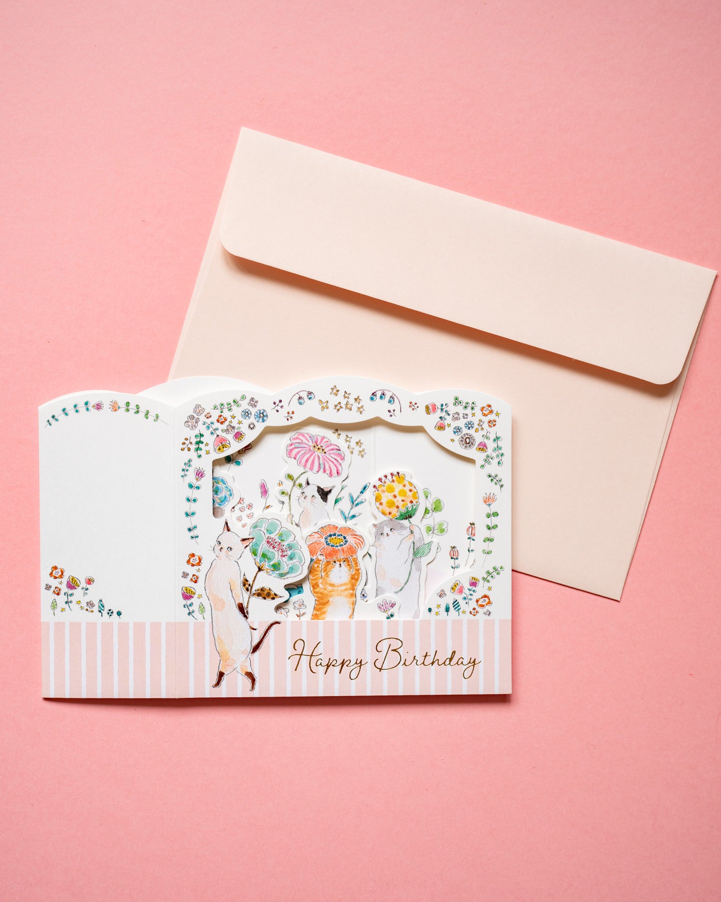 3D Pop-Up Birthday Card Cats and Flowers