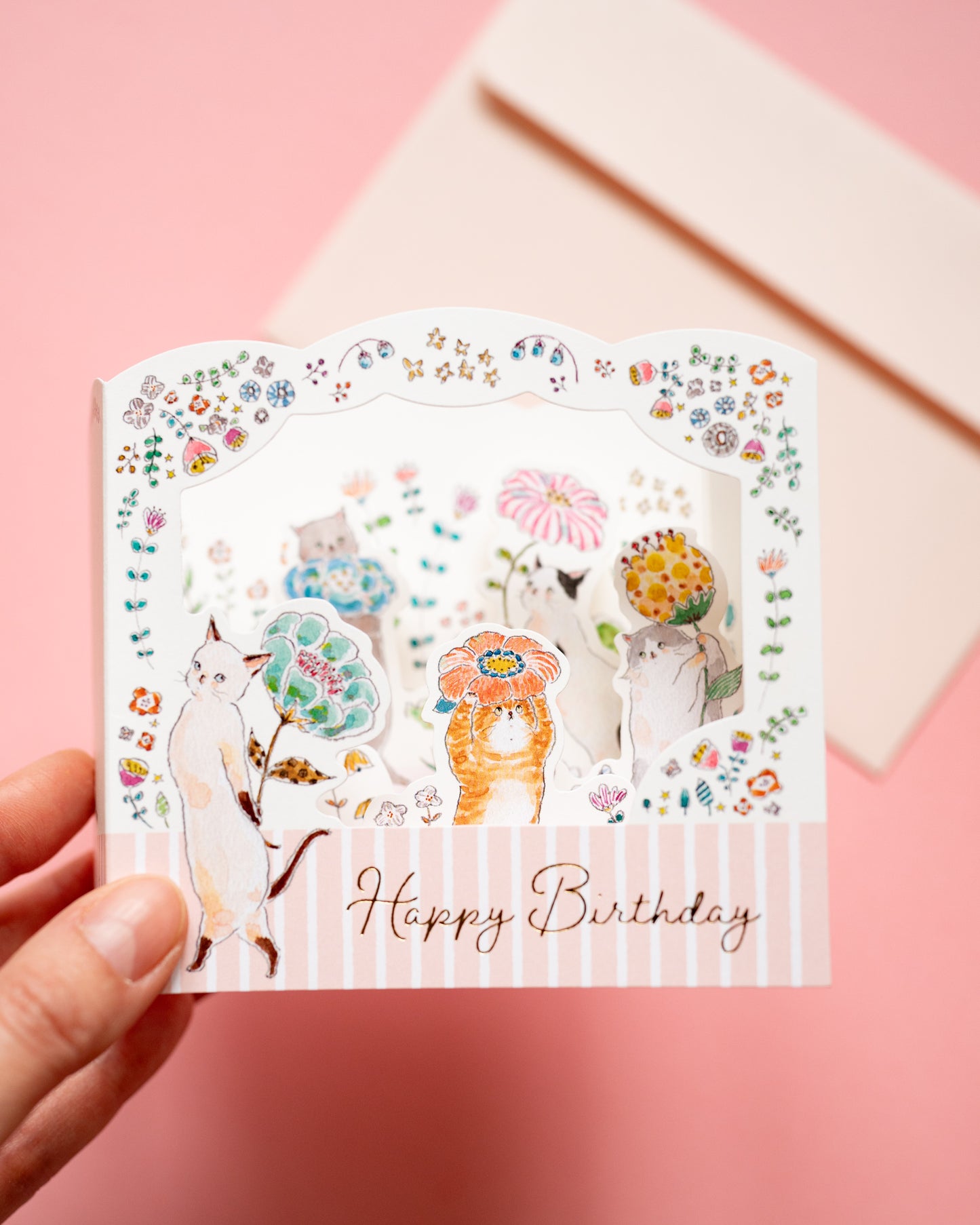 3D Pop-Up Birthday Card Cats and Flowers