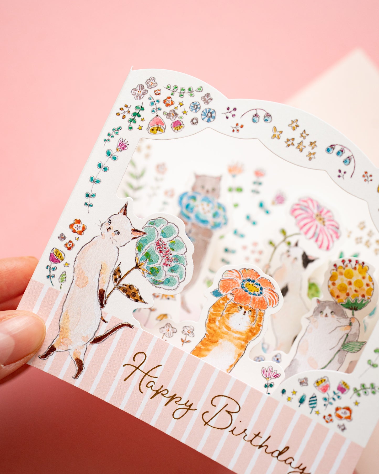 3D Pop-Up Birthday Card Cats and Flowers