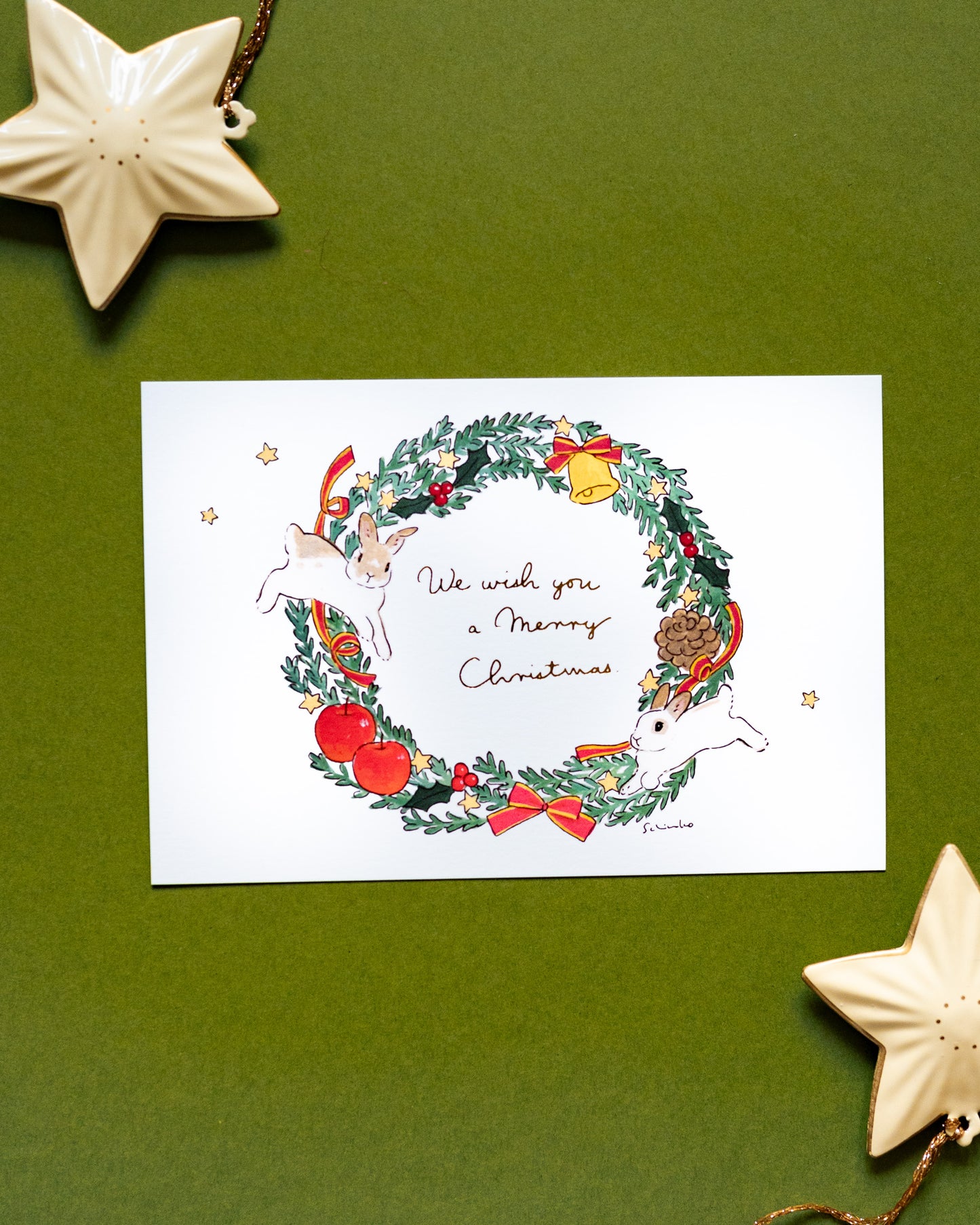 Carte de Noël Couronne et Lapins