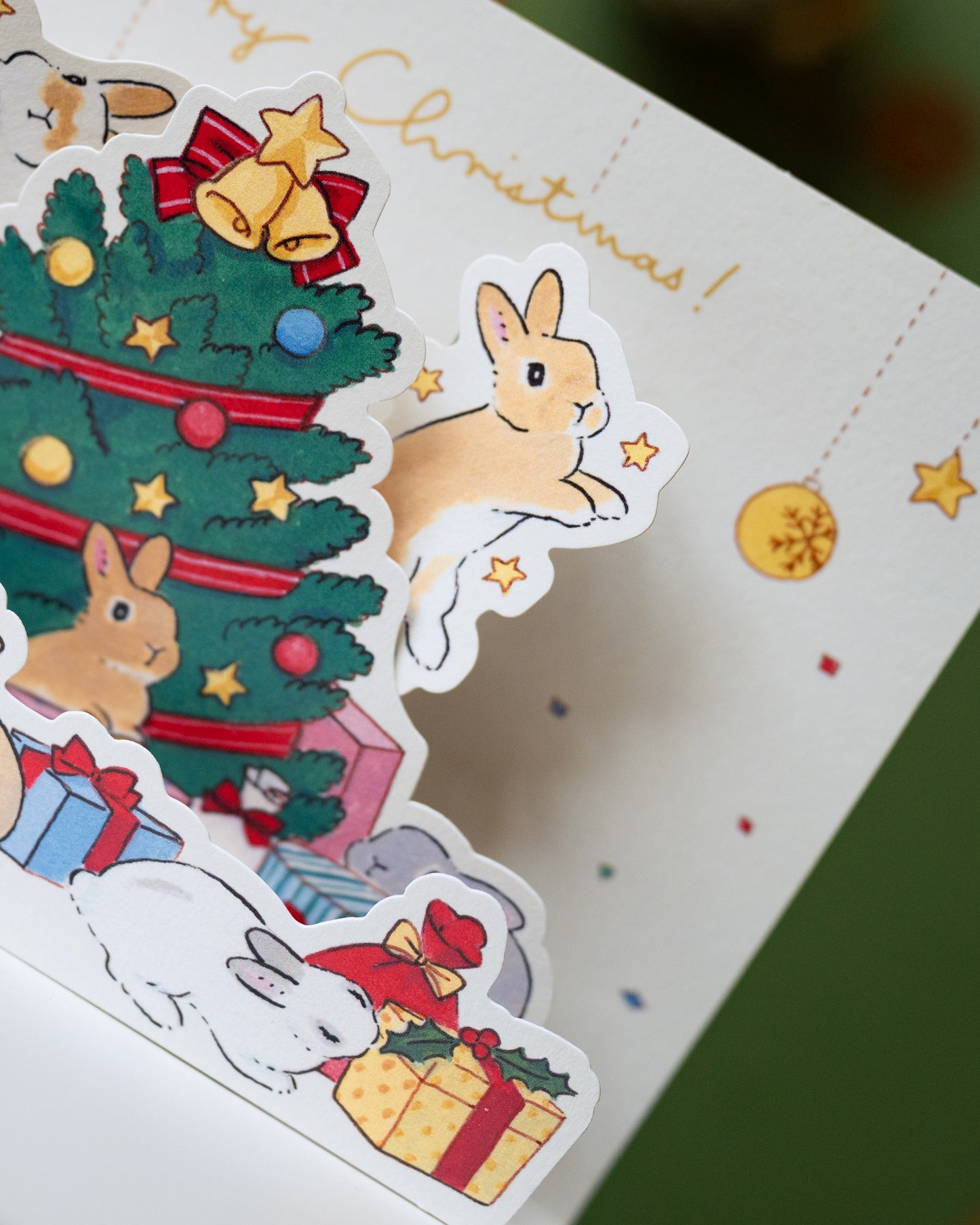 Carte de Noël Pop-up Lapins et cadeaux