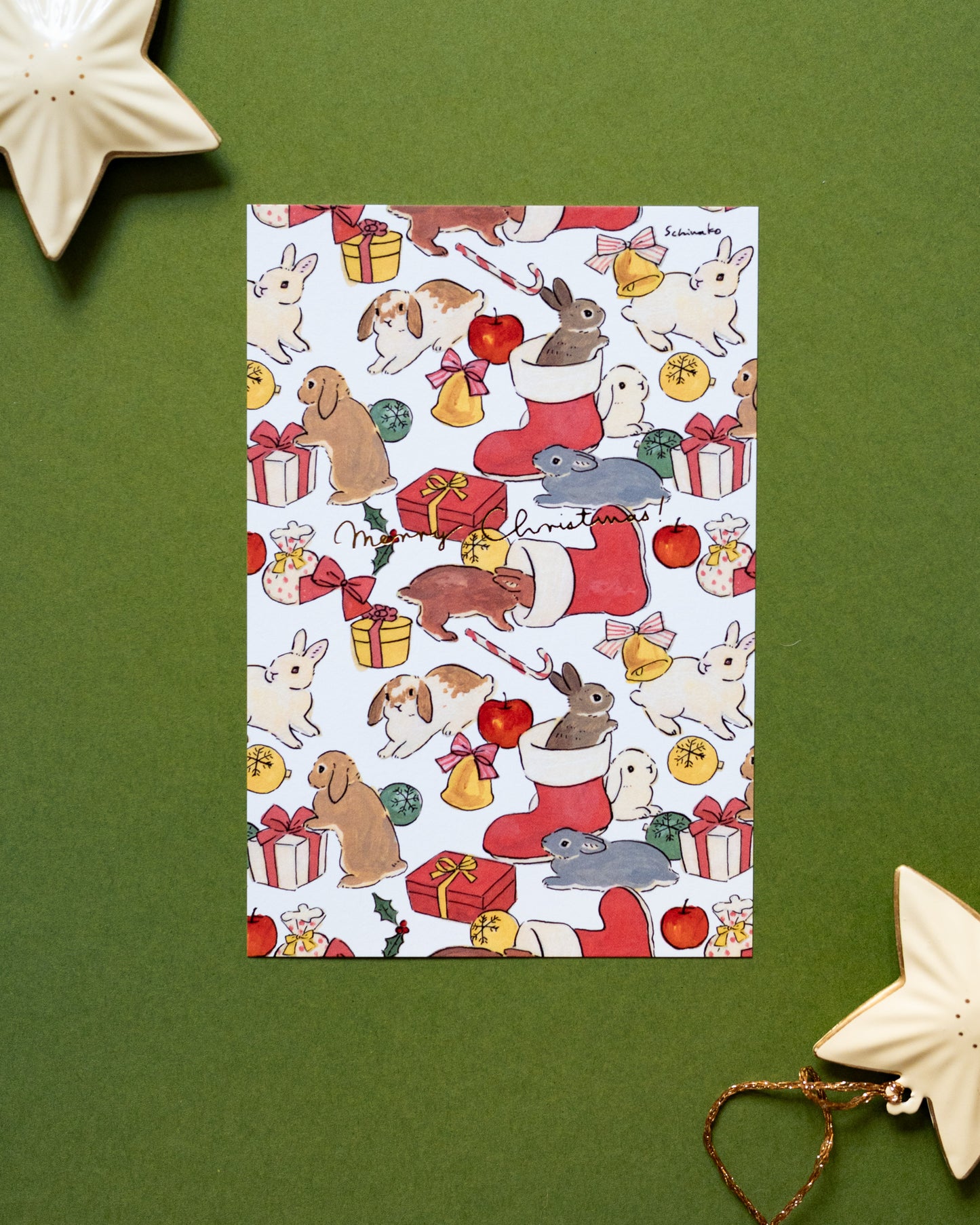 Rabbits and Gifts Christmas Card