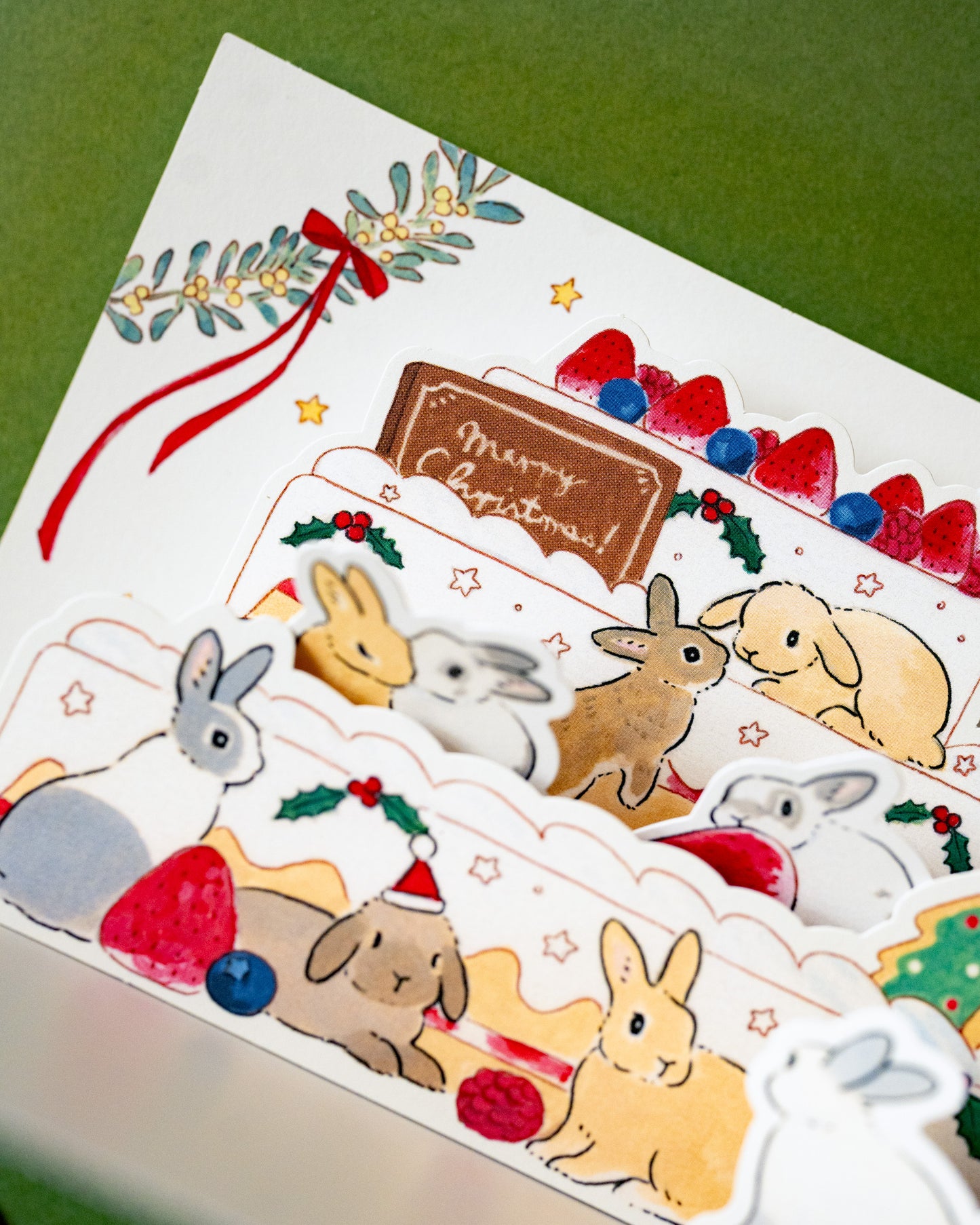 Pop-Up Christmas Card Rabbits and Cakes