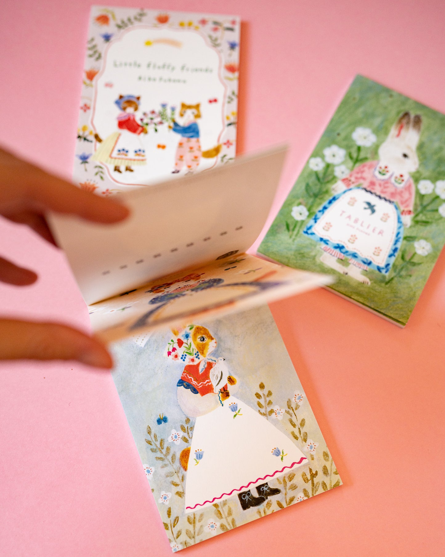 Block of 10 Postcards Rabbits and Cats in Aprons Aiko Fukawa
