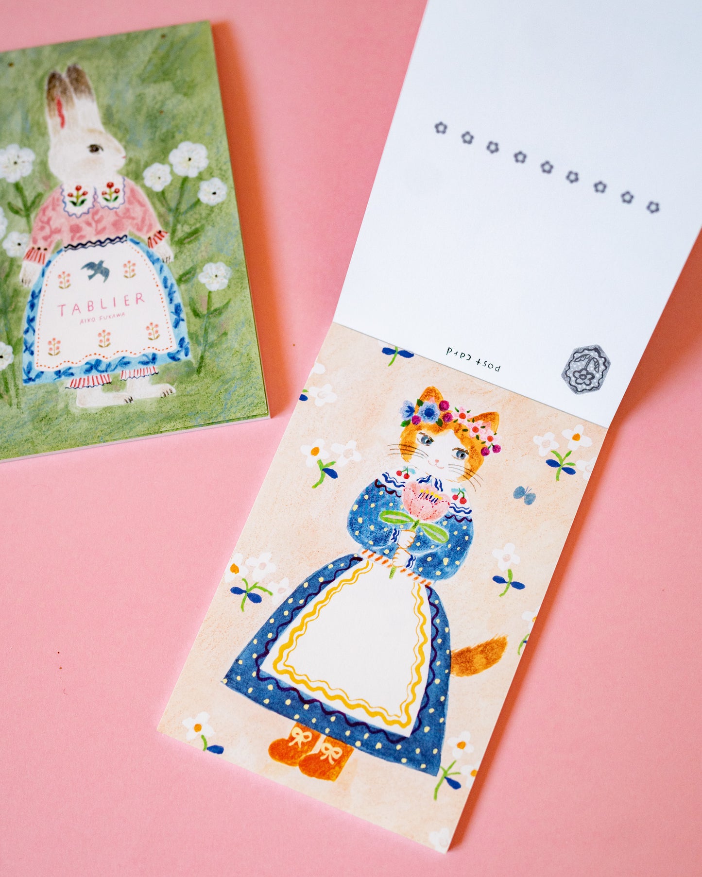 Block of 10 Postcards Rabbits and Cats in Aprons Aiko Fukawa