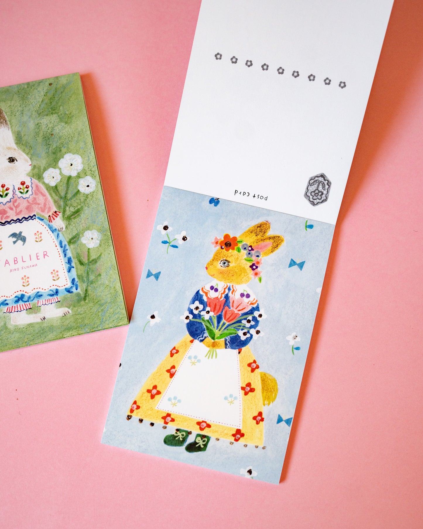 Block of 10 Postcards Rabbits and Cats in Aprons Aiko Fukawa