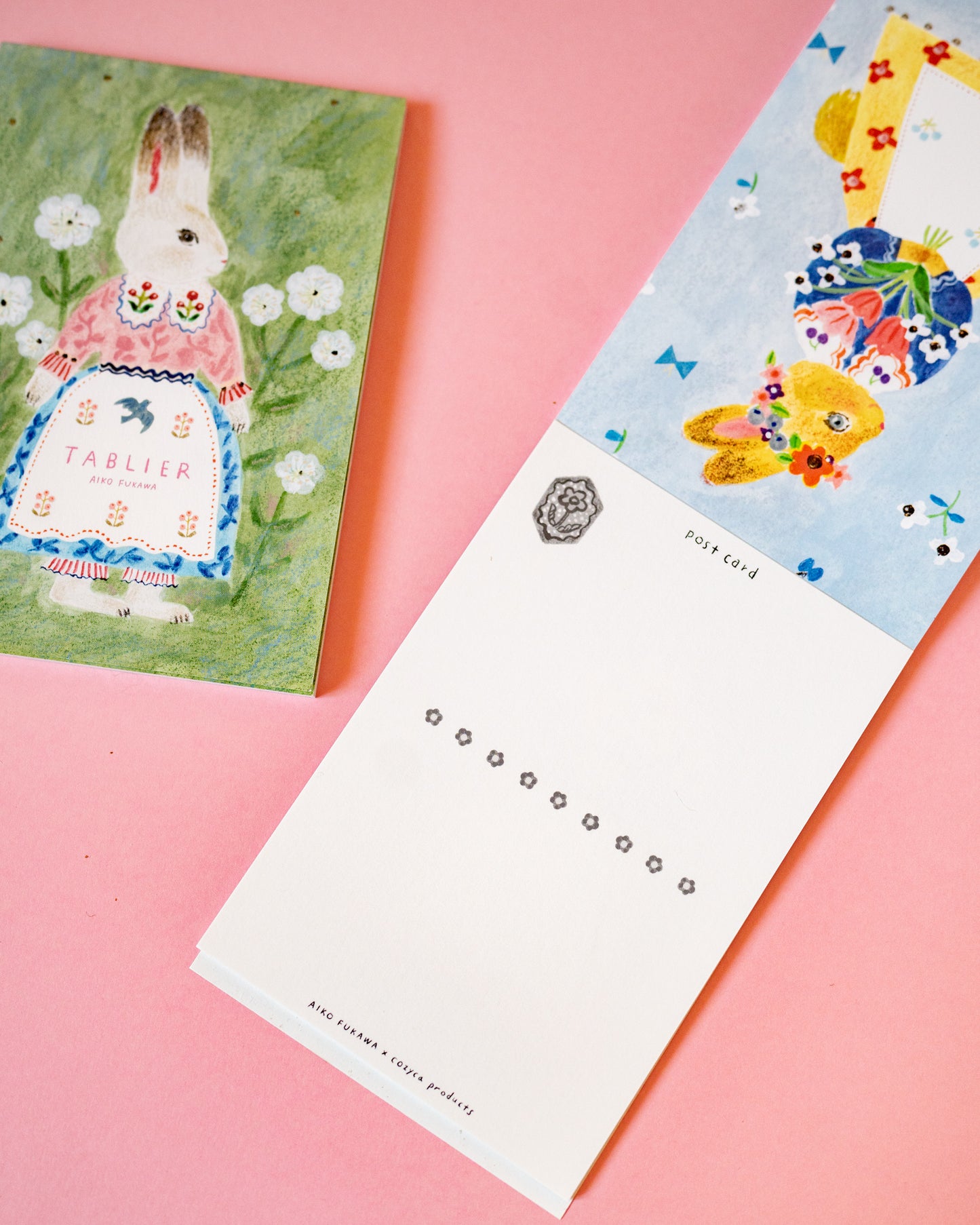 Block of 10 Postcards Rabbits and Cats in Aprons Aiko Fukawa