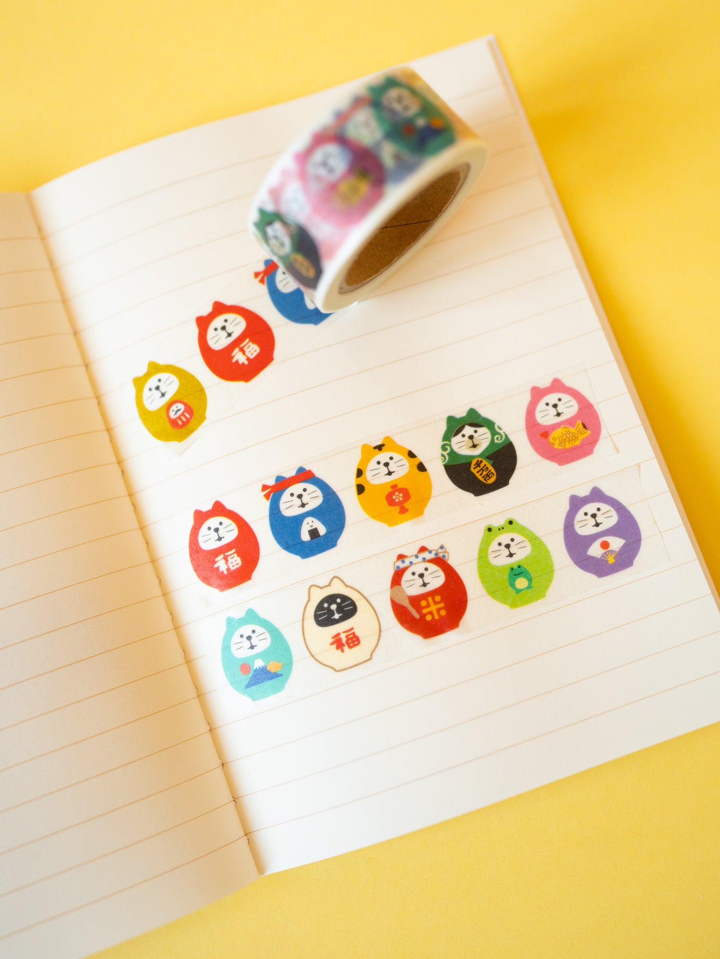 Masking tape Chats Daruma Porte-bonheur