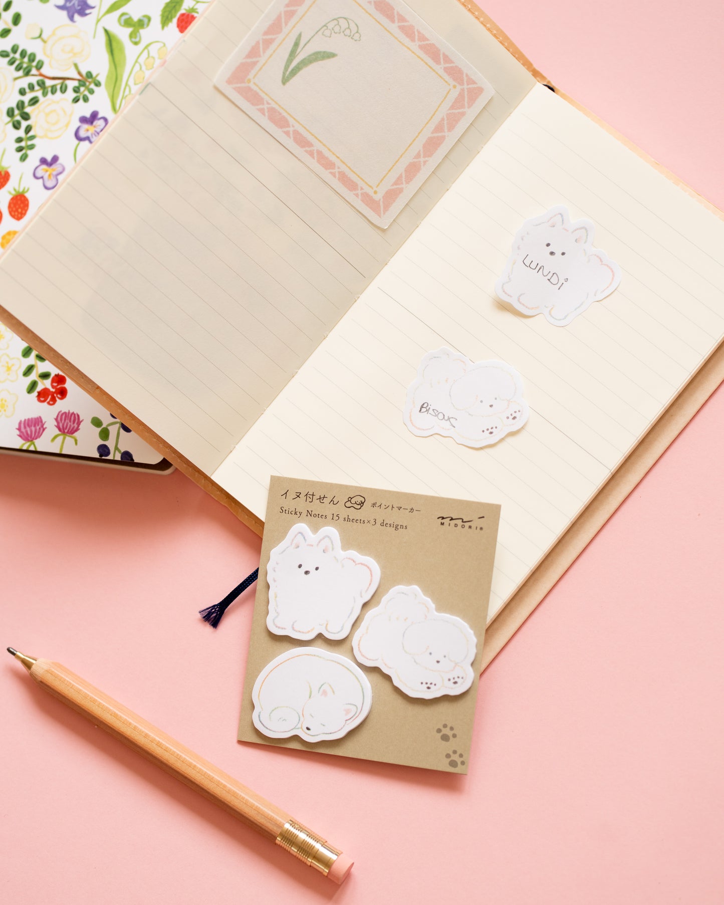 Notes autocollantes 3 petits chiens Midori