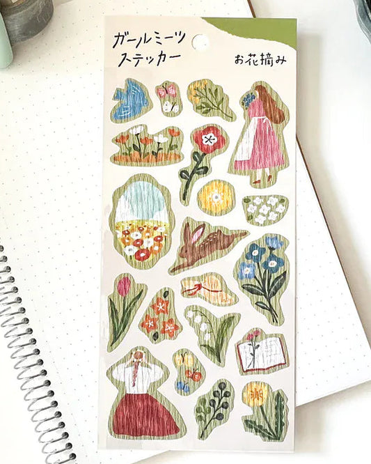 Stickers Girls Daily Life Picking Flowers Mindwave