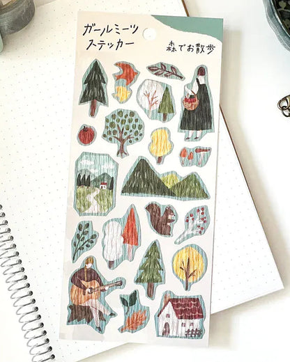 Girls Daily Life Walking in the Forest Mindwave Stickers