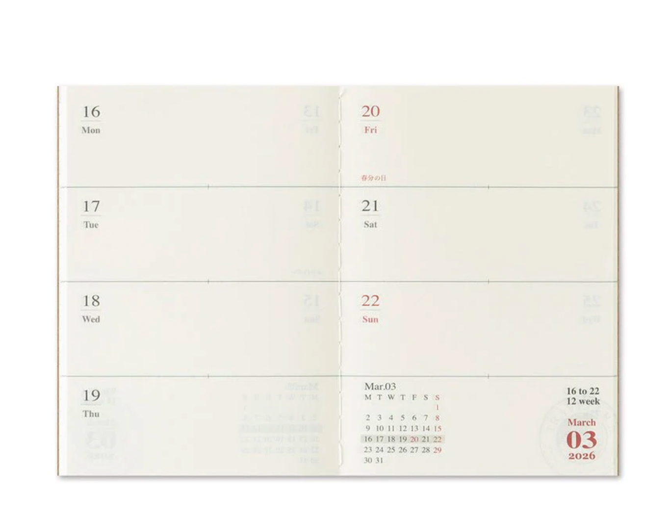 Agenda Semainier 2026 Passeport Traveler's Notebook Company