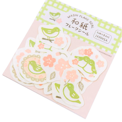 Stickers Flocons en Washi Sakura and Uguisu Furukawa Paper