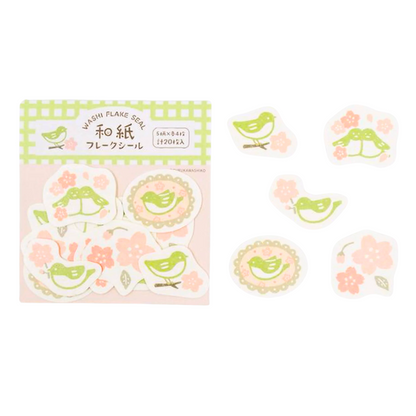 Stickers Flocons en Washi Sakura and Uguisu Furukawa Paper