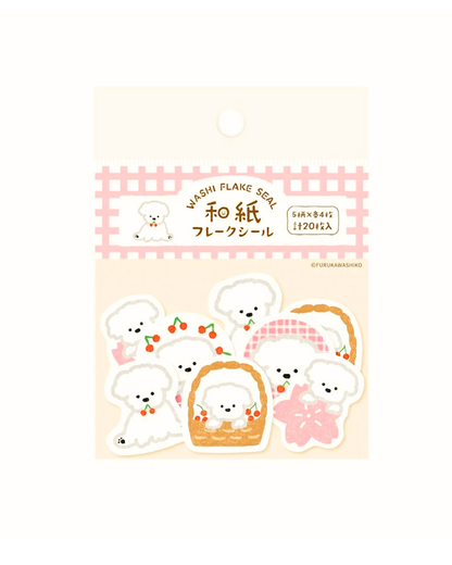 Stickers Flocons en Washi Sakura and Chien blanc Furukawa Paper