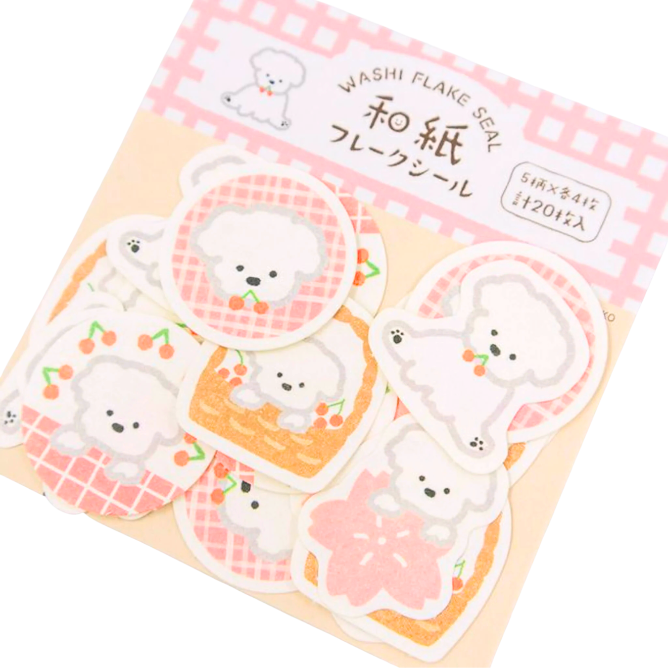 Stickers Flocons en Washi Sakura and Chien blanc Furukawa Paper