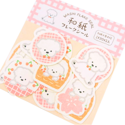 Stickers Flocons en Washi Sakura and Chien blanc Furukawa Paper