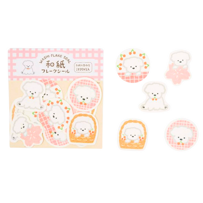 Stickers Flocons en Washi Sakura and Chien blanc Furukawa Paper