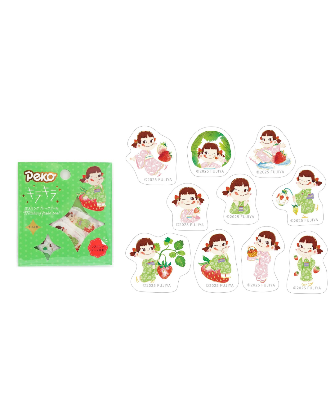 Stickers Flake Peko-chan Glitter Strawberry Picking