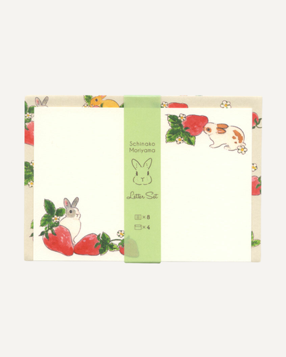 Set de papier à lettre Lapins Fraises Schinako Moriyama
