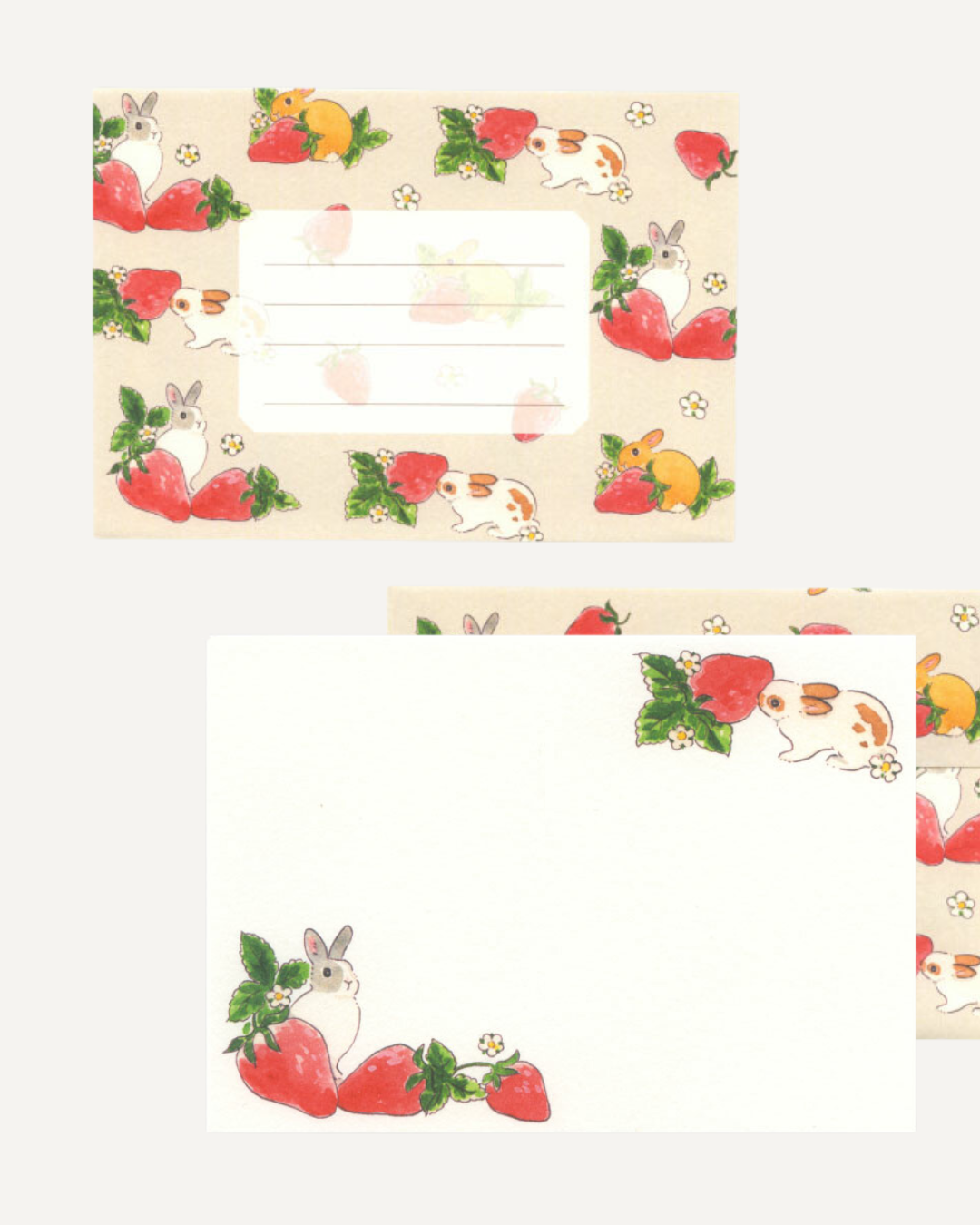 Set de papier à lettre Lapins Fraises Schinako Moriyama