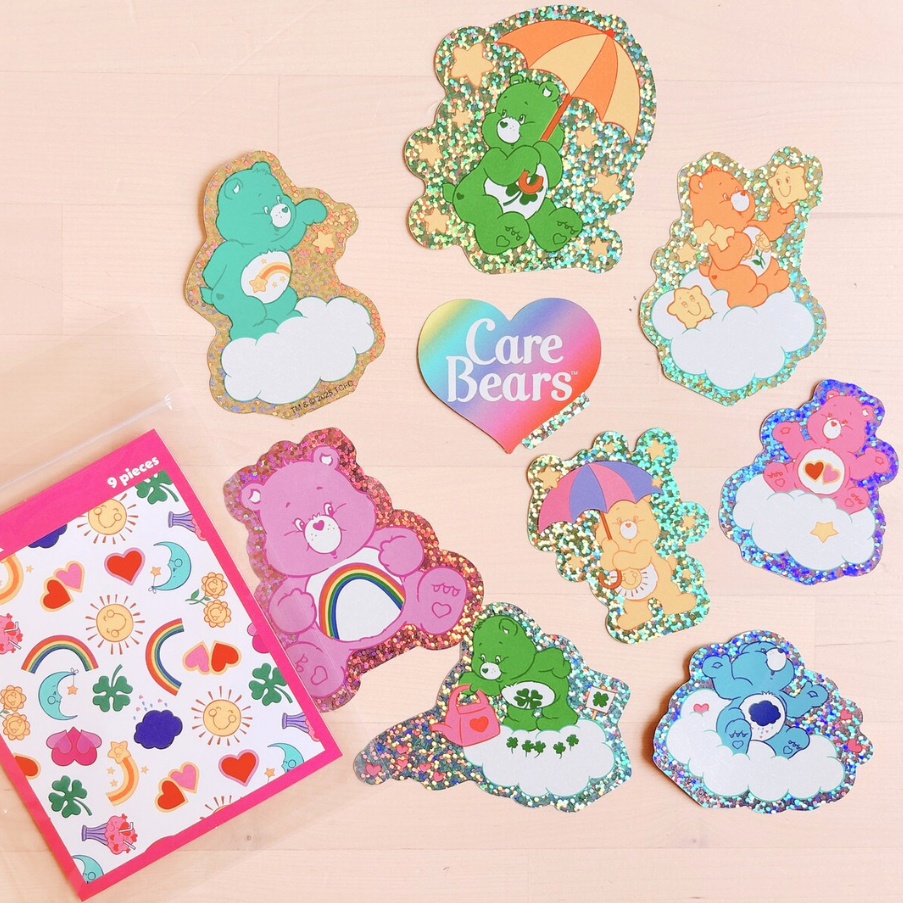 Grands Stickers Bisounours Pailletés — Pack de 9