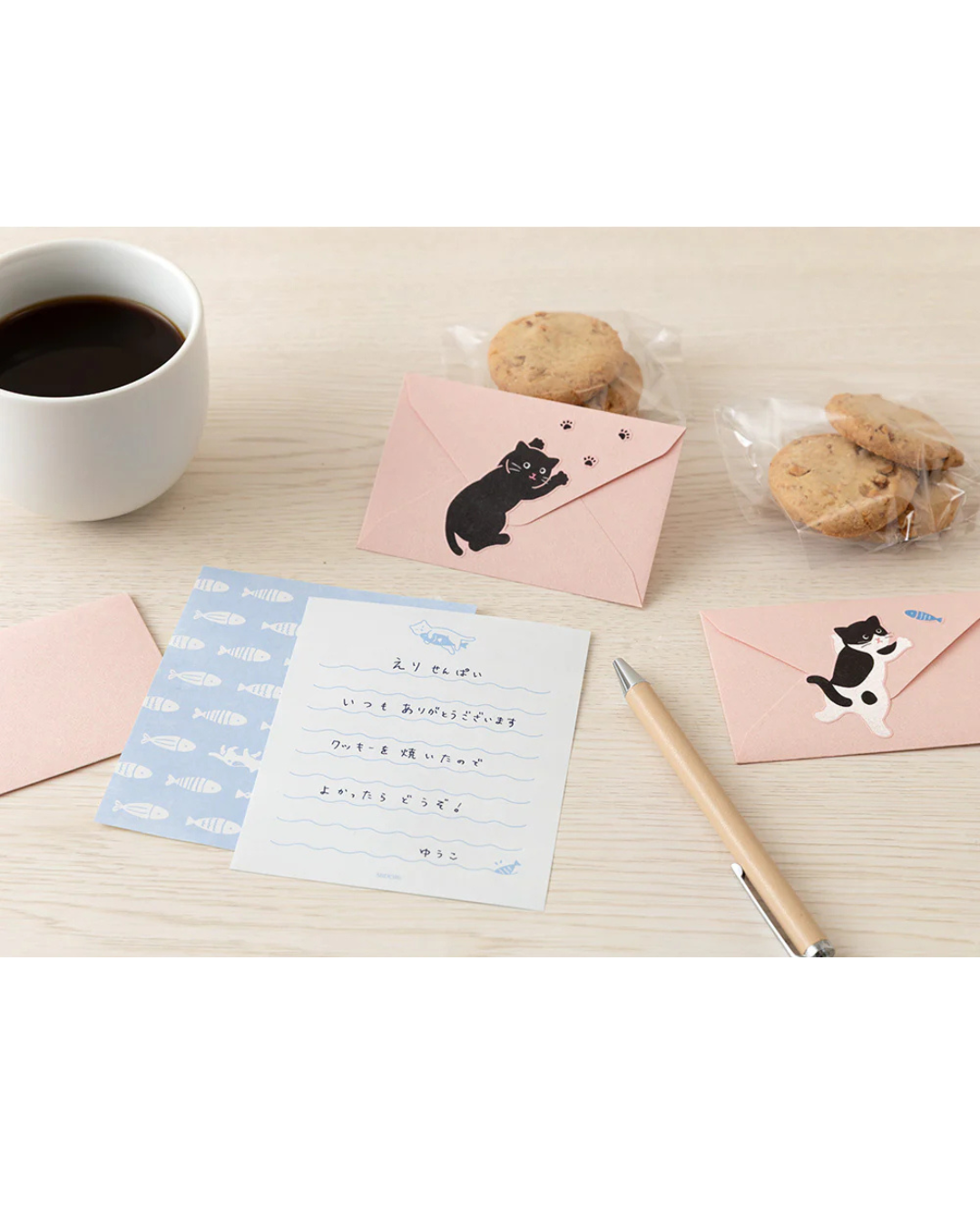 Hungry Cat mini letter set with stickers - Midori
