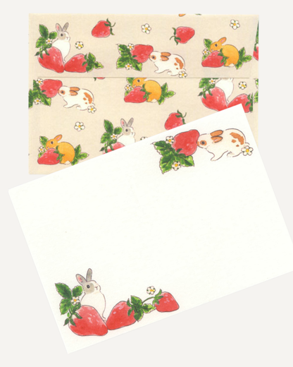 Set de papier à lettre Lapins Fraises Schinako Moriyama