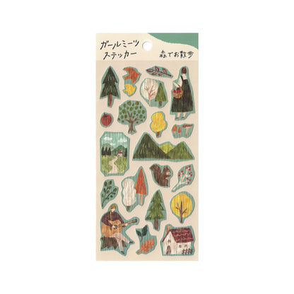 Girls Daily Life Walking in the Forest Mindwave Stickers