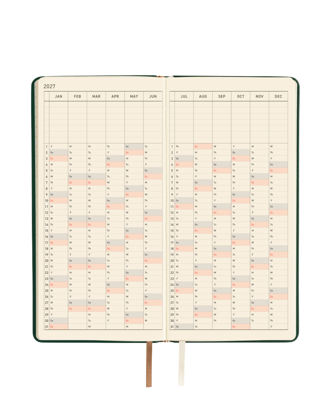 Agenda Hobonichi Techo Weeks – Leather Forest Green 2027