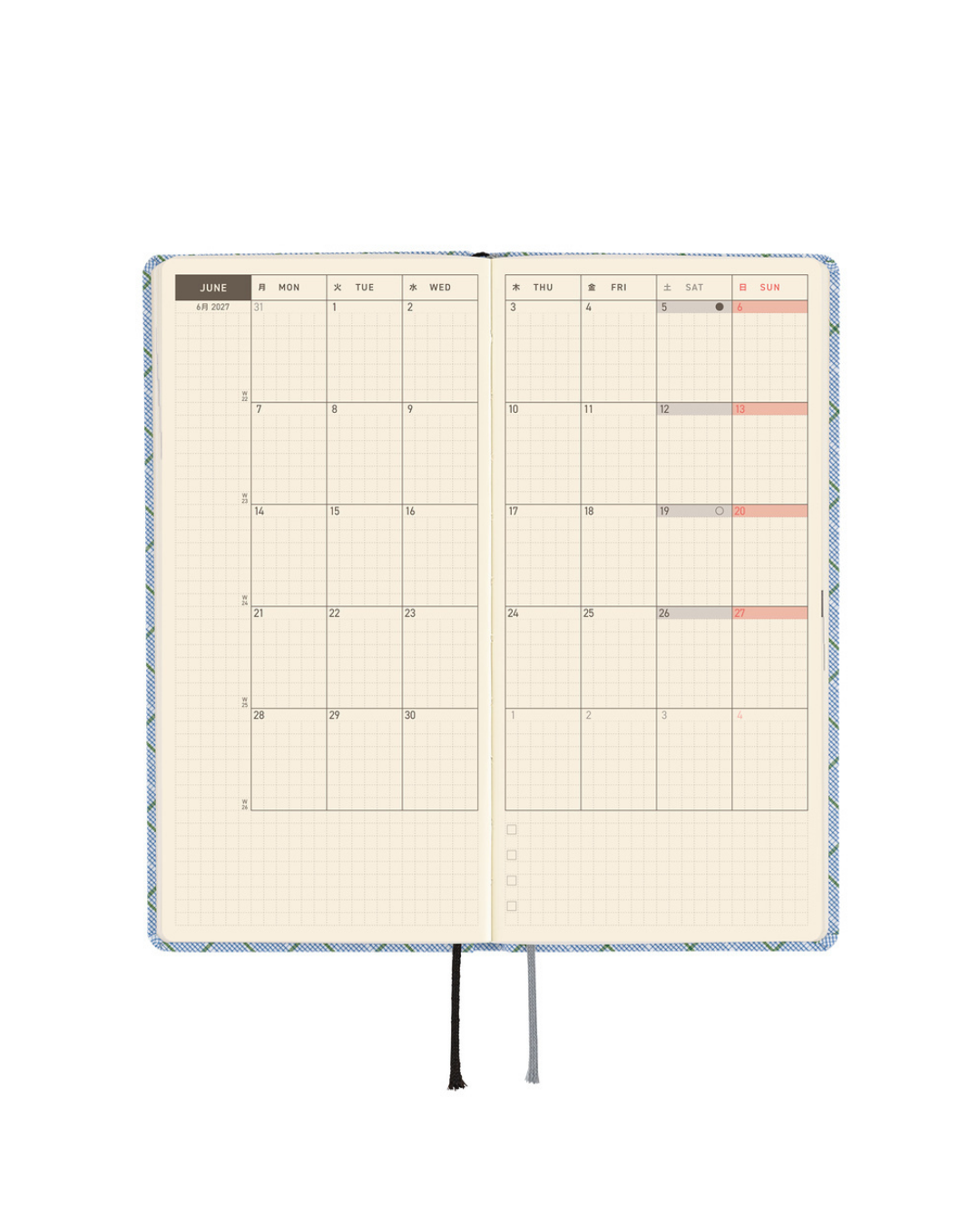 Hobonichi Techo Weeks Planner - Shirt Fabric Graph Plaid 2027