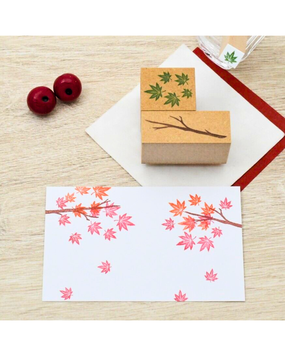 Tampons Momiji Branche Feuilles d'Erable Akane (3 tampons)