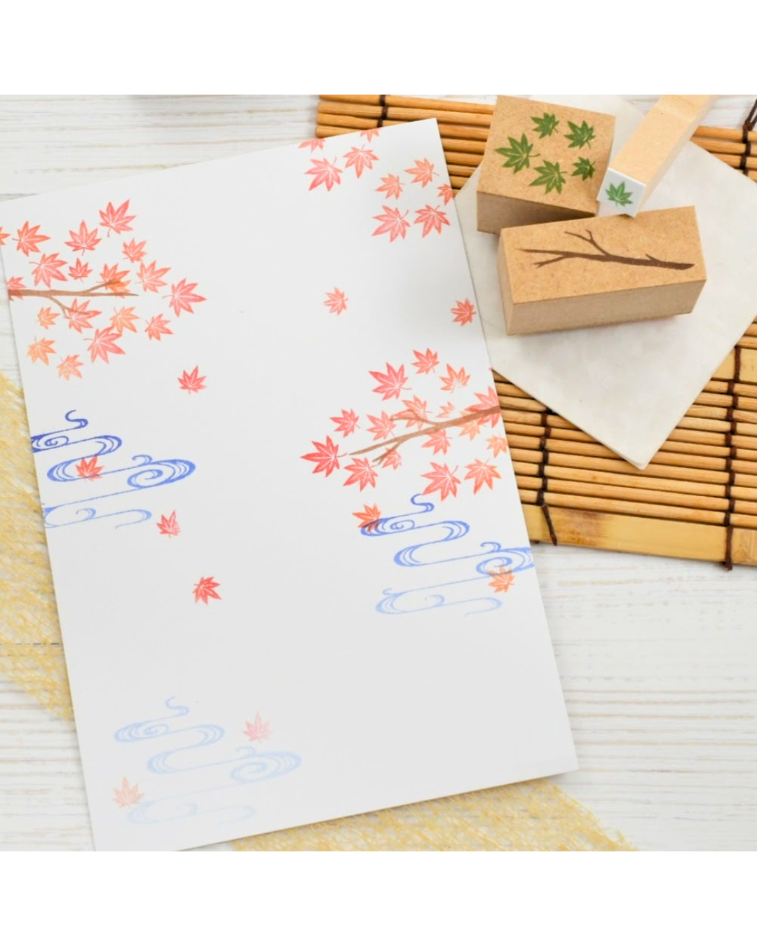 Tampons Momiji Branche Feuilles d'Erable Akane (3 tampons)