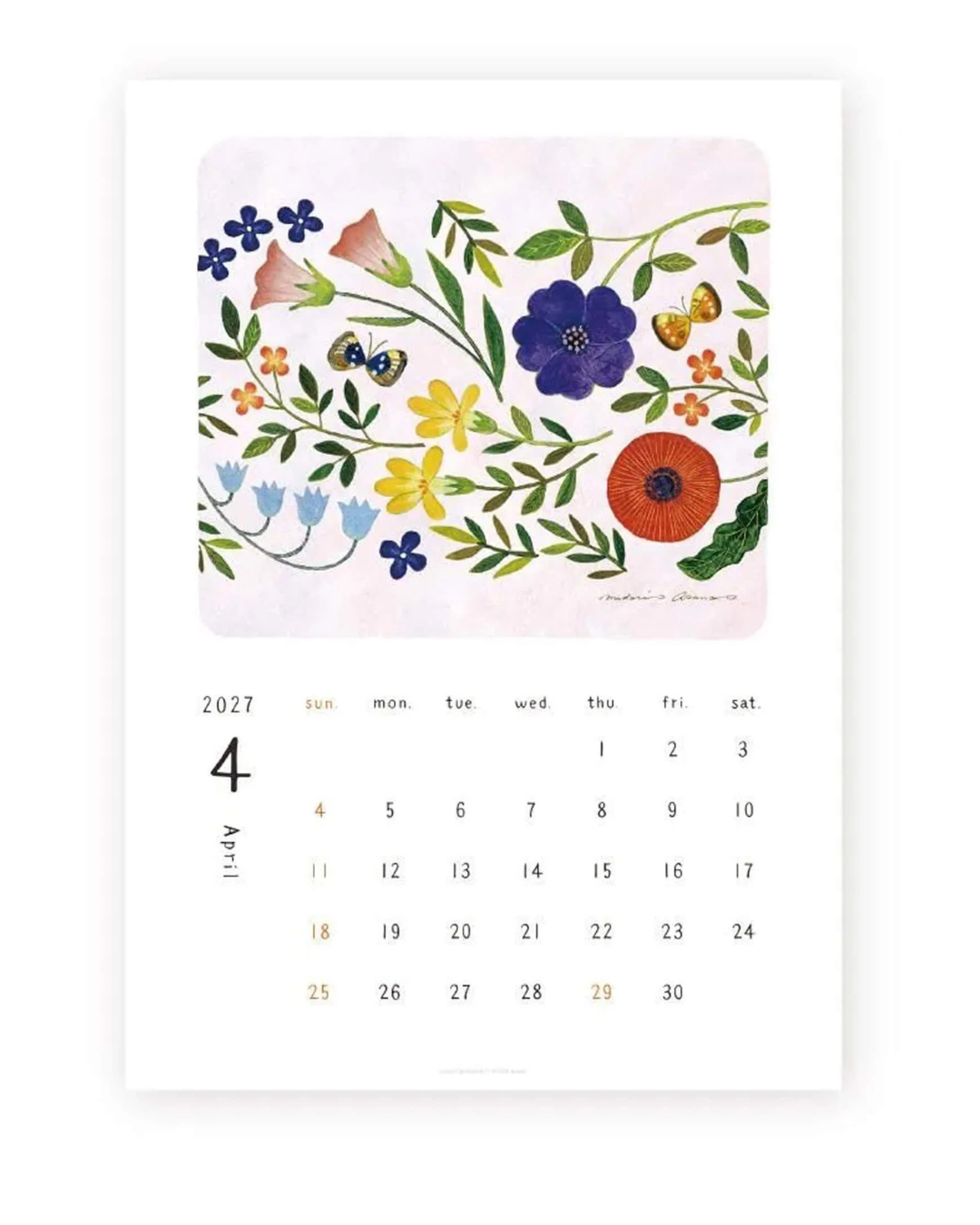 Calendrier Mural 2027 A4 Midori Asano – Cozyca
