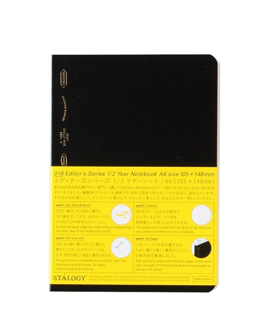 Carnet 1/2 Year Notebook – A5 – Quadrillé – Noir – Stalogy