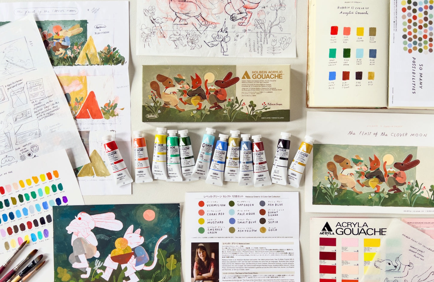 Coffret 12 Couleurs Gouache Extra-Fine Rebecca Green x Holbein