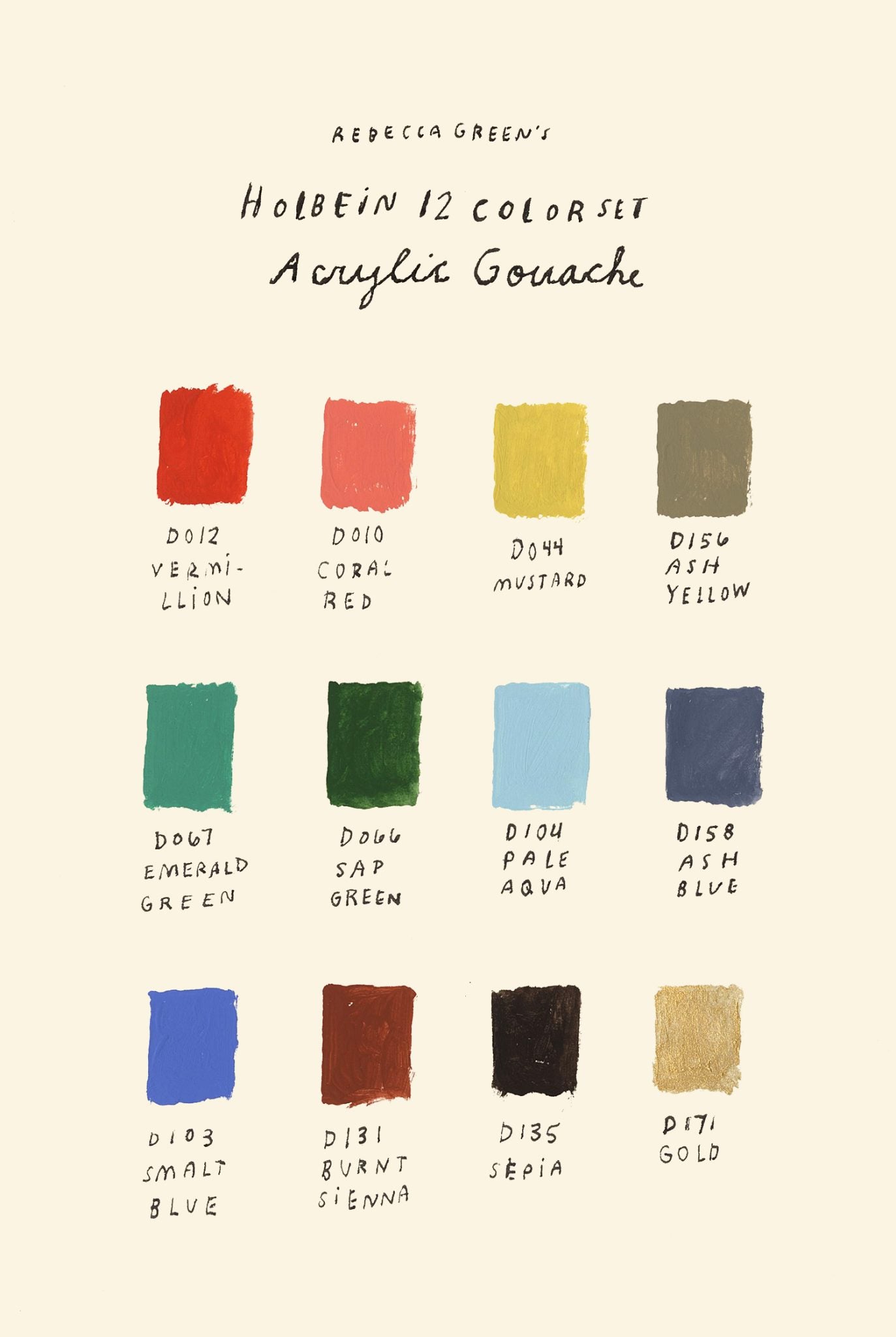 Coffret 12 Couleurs Gouache Extra-Fine Rebecca Green x Holbein