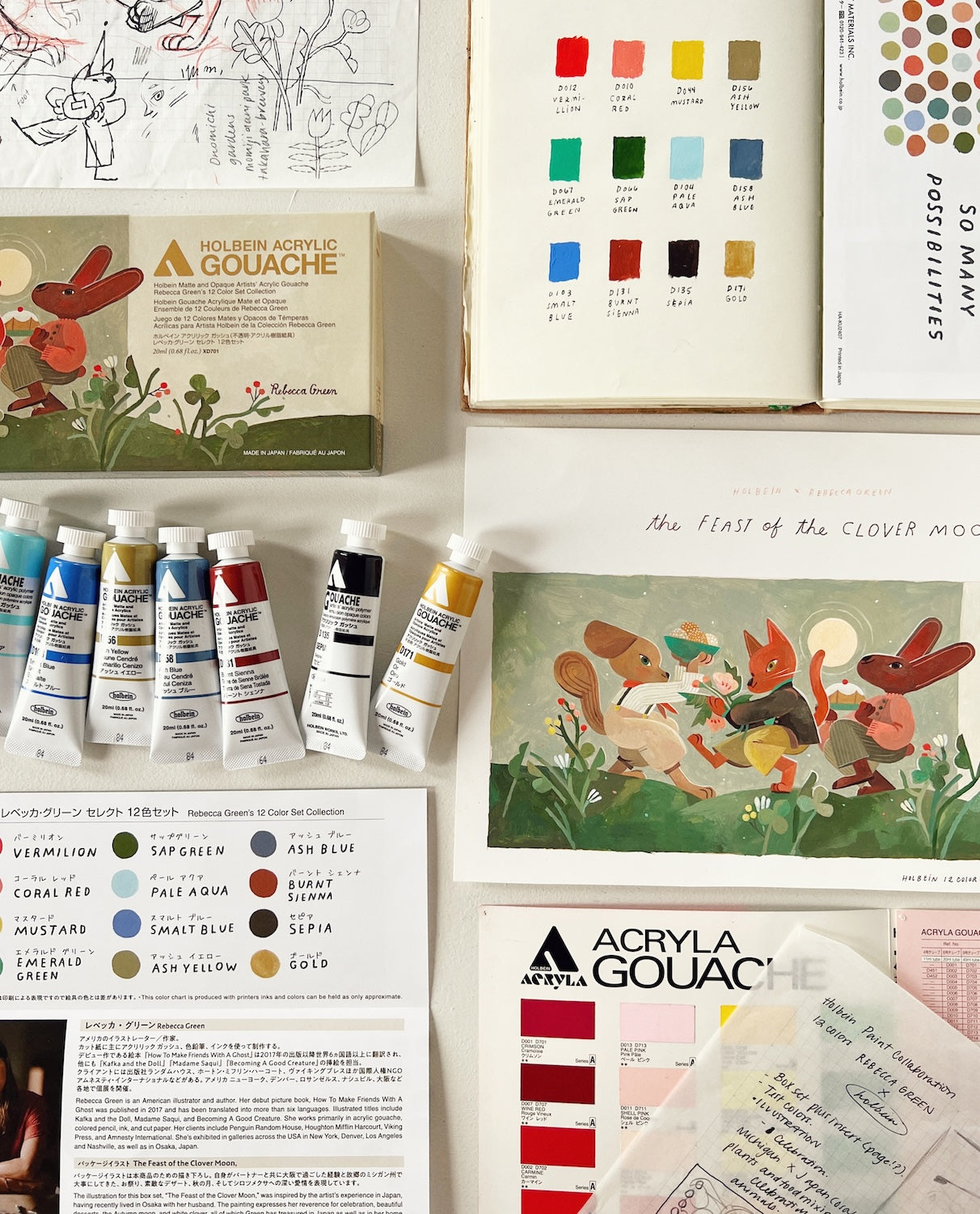 Coffret 12 Couleurs Gouache Extra-Fine Rebecca Green x Holbein